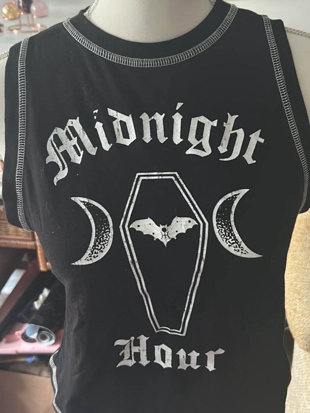 Midnight Hour Black Graphic Crop Tank Top